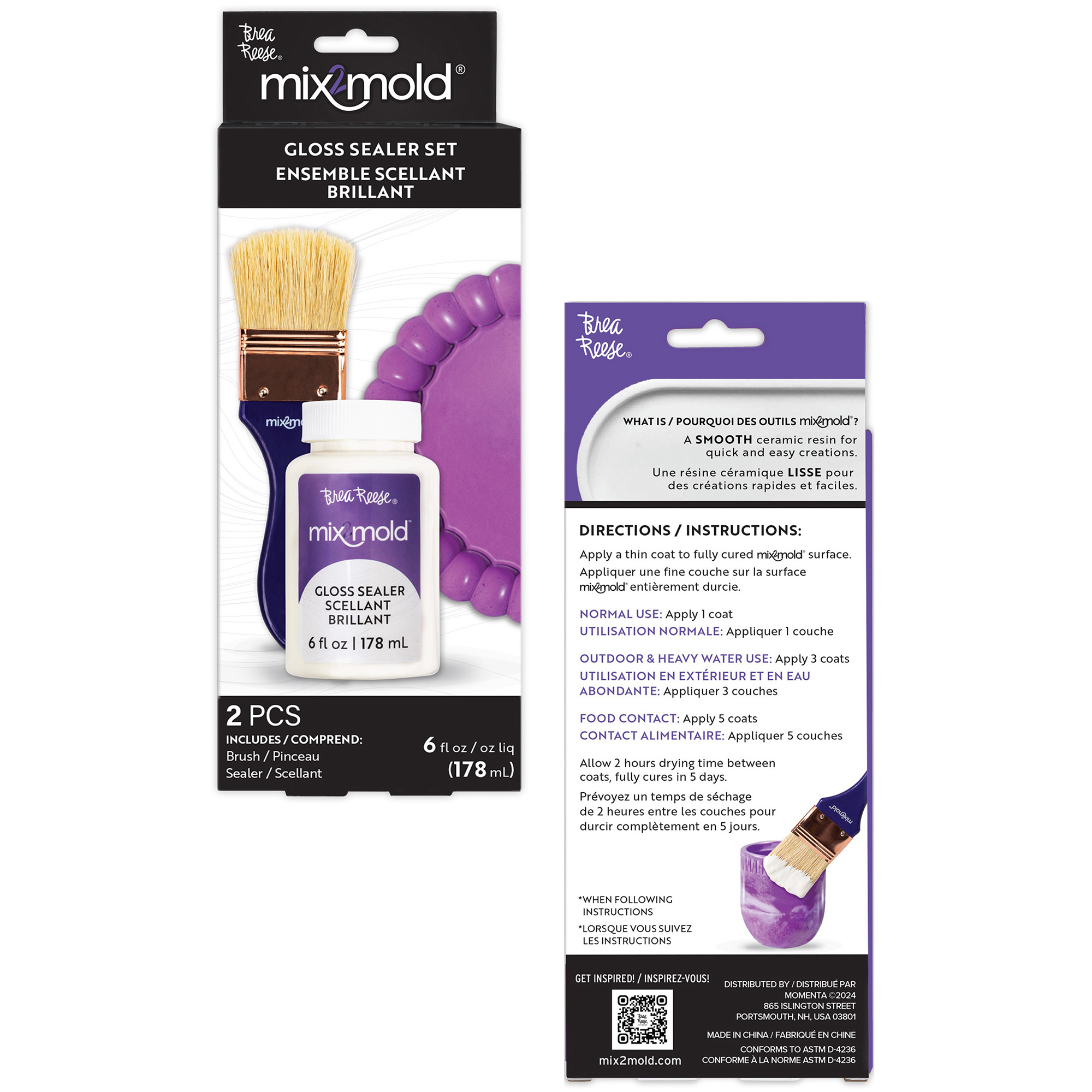 Brea Reese: Mix2Mold Glossy Sealer - 6 fl oz (178 ml) - Application Brush - For Resin-Ceramic Resin-EcoResin Craft Projects, Indoor/Outdoor Use Sealer