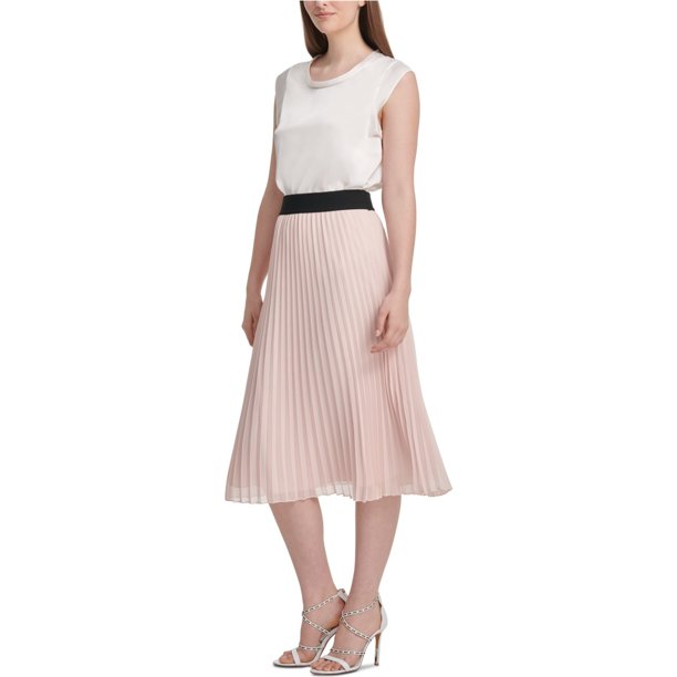 Falda a media pierna plisada DKNY Estampado animal rosa grande