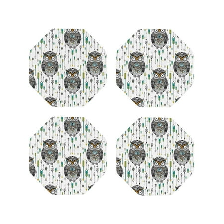 

Coasters Set of 4 - Cool Tribe Owls Drink Coasters for Tabletop Protection Leather Coasters for Living Room Decor and Housewarming Gift Octagon