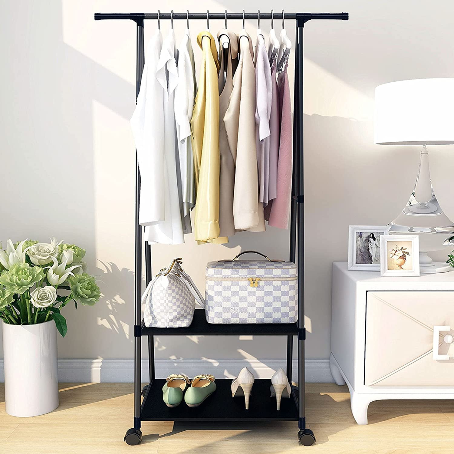 Clothes Rack Small Metal Garment Rack with Shelves for bedroom Rolling clothing rack for Hanging Clothes on Wheels for Hanging Clothes clothes rack Black Walmart