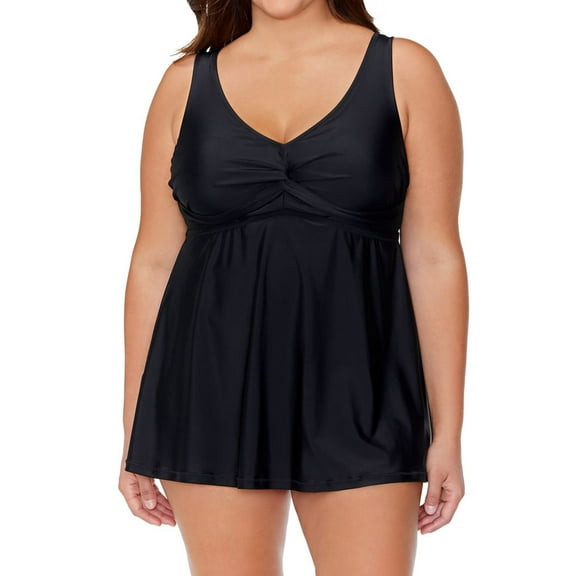 Women's Raisins Curve G840085 Plus Size Calina Solids Lucia Swim Dress (Black 18W)
