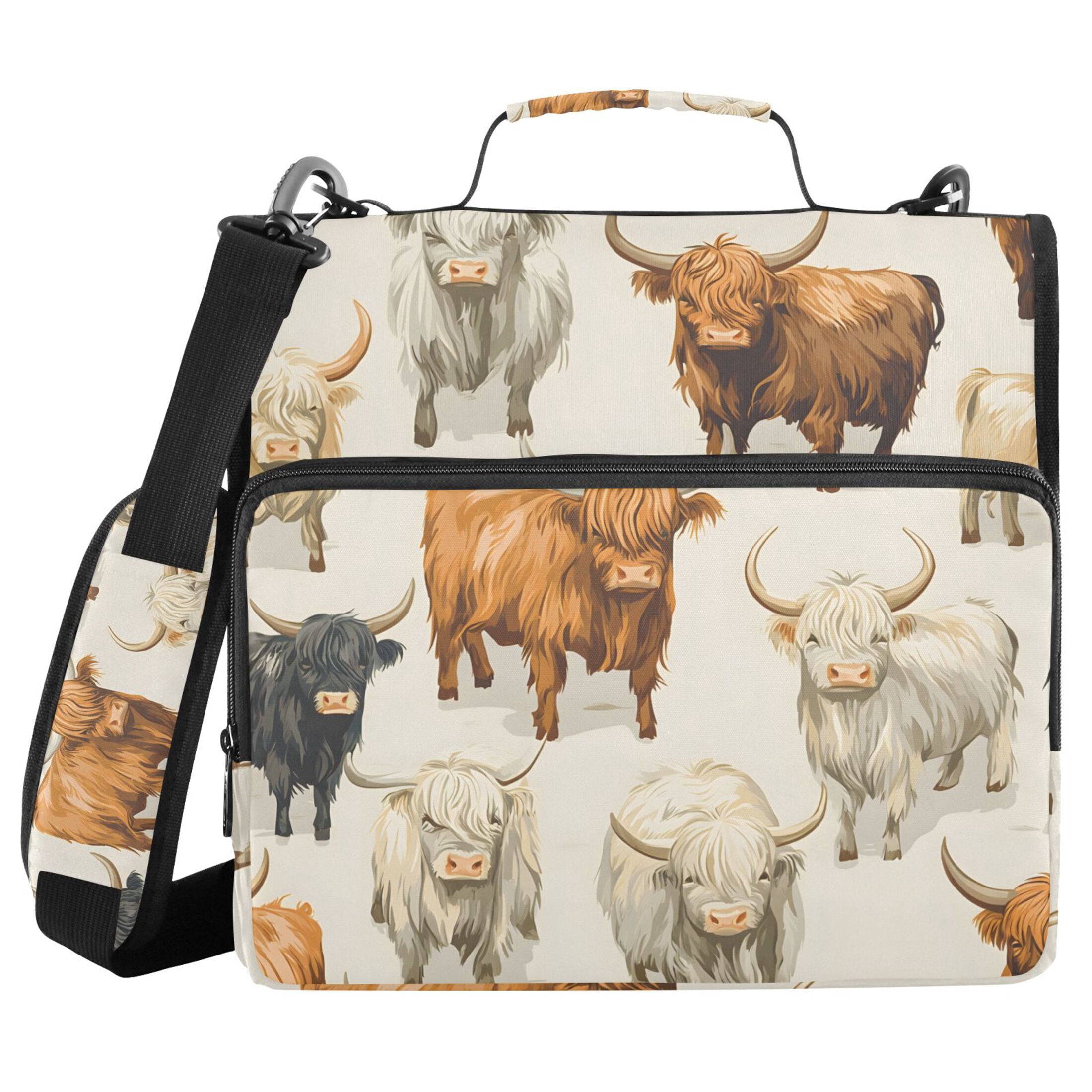 ALAZA Zipper Binder Highland Cows 3 Ring Trapper Keeper File Folder Organizer Bag