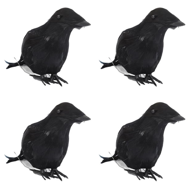 Decoración de cuervos de Halloween, 4 piezas de decoración de cuervos de Halloween, decoración de cuervos con plumas negras, accesorios de fotografía de cuervos, tecnología innovadora