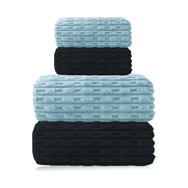 4 pzs Toallas para Baño Grande 70×140 y 75x35 cm Malubero Negro, Azul