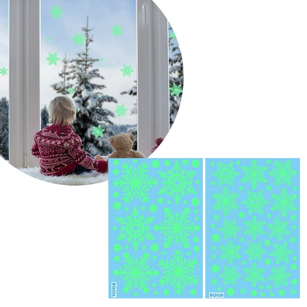 Pegatinas estáticas que brillan en la oscuridad con copos de nieve para fiestas y ventanas en invierno con diseños festivos