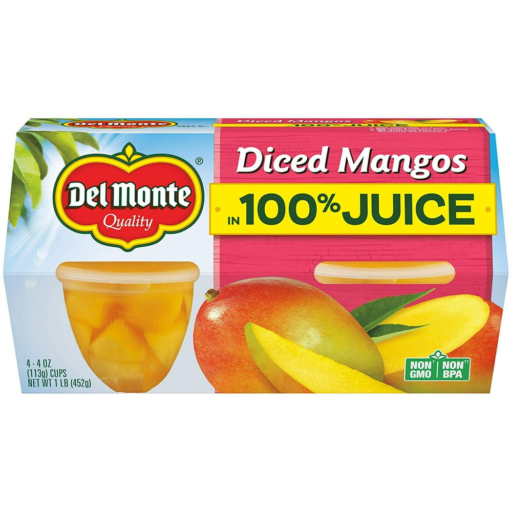 Del Monte Diced Mangos Fruit Snack Cups in 100 Juice, 4.4Ounce (Pack