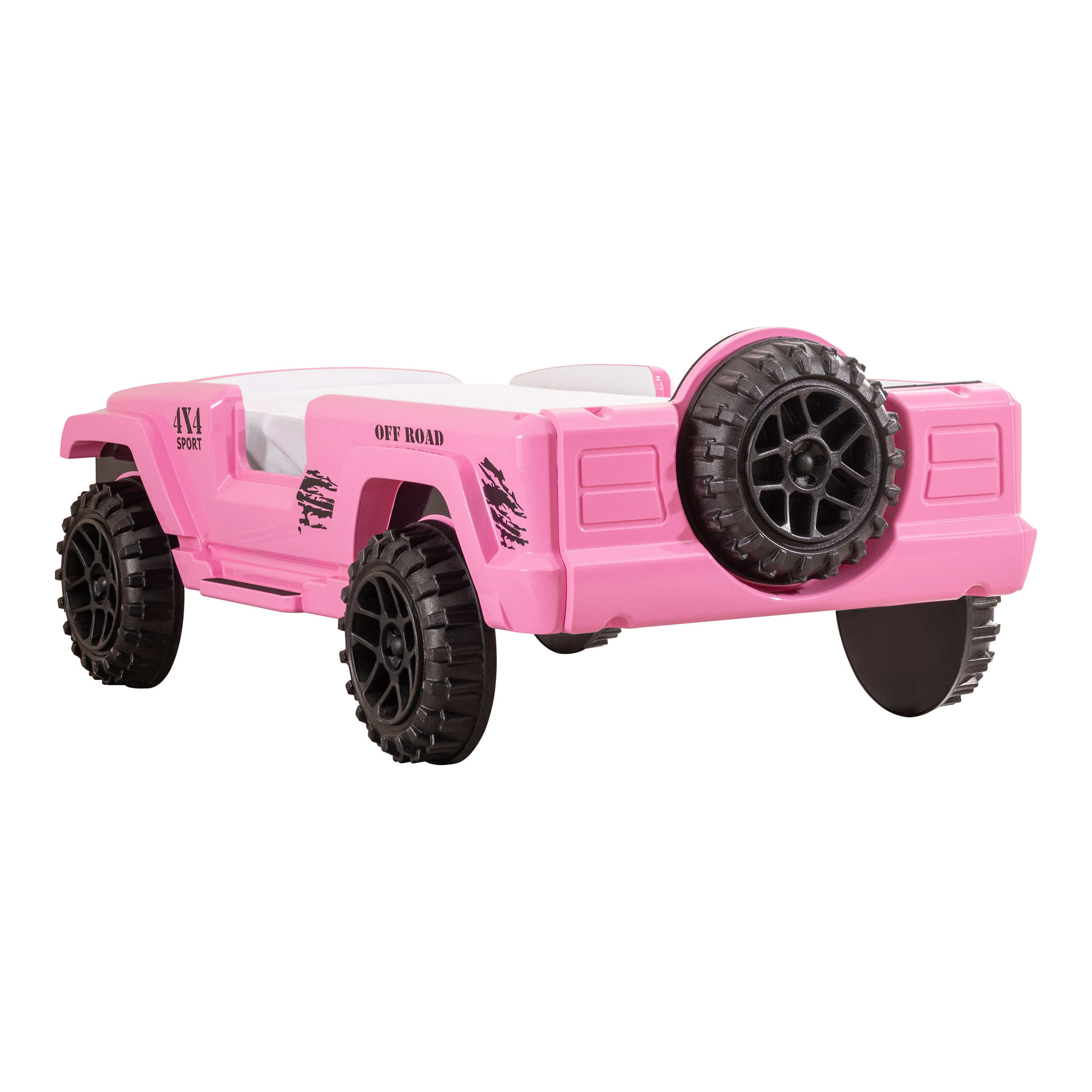 Furniture of America Terra Kids Plastic Twin Off-road SUV Bed with LED and Sound, Pink