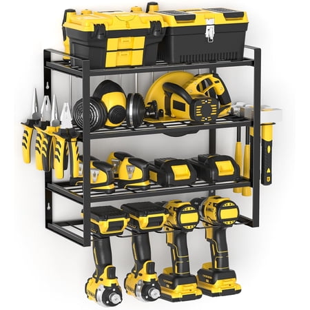 SPACECARE Power Tool Organizer，4 Drill Holders Wall Mount， 4 Layers Garage Organization Floating Cordless Drill Holder Heavy Duty Tool Organizers Utility Rack Floating Tool Shelf for 4 Drill Holders