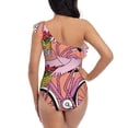 thumbnail image 5 of Honeii Flamingo Riding a Bicycle for women's one-piece swimsuit featuring a chic one-shoulder design experience elegance and style in the water-Small, 5 of 6