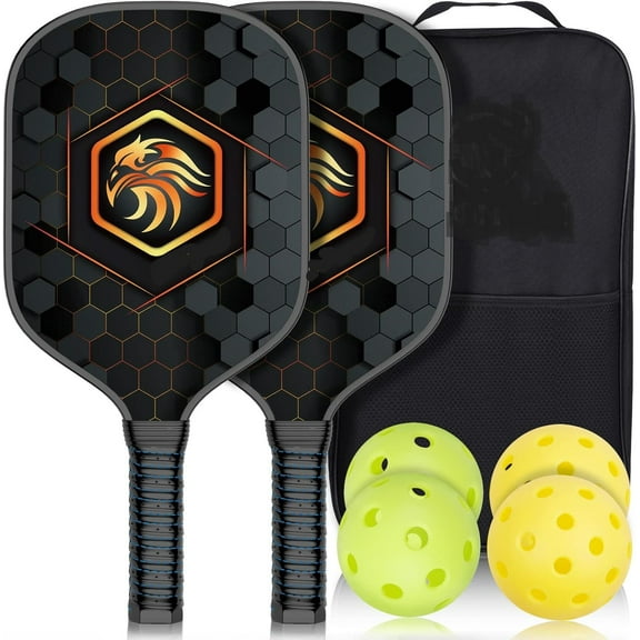 Pickleball Paddles - Pickleball Raquette Set of 2 Pro Pickleball Paddle, Polypropylene Honeycomb Core Lightweight Pickleball Paddles Set of 2, 4 Pickle Balls & Carry Bag