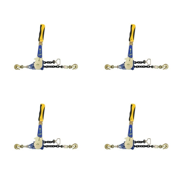 4 Pack 5/16"-3/8" Easy Ratchet Chain Binder with Grab Hooks & 5400 lbs WLL - Heavy Duty Tie Down Ratchet Load Binder for Flatbed Trailers & Trucks
