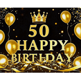 thumbnail image 3 of Black Background Golden Balloon 50th Birthday Banner with Crown Element Party Decoration Backdrop Photography Props Happy Birthday Party Supplies, 3 of 7