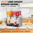 thumbnail image 2 of Commercial Beverage Dispenser 13.6 Qt 12L 3 Tanks Ice Tea Drink Machine 620W 304 Stainless Steel Thermostat Controlled for Restaurants Hotels Parties, 2 of 6