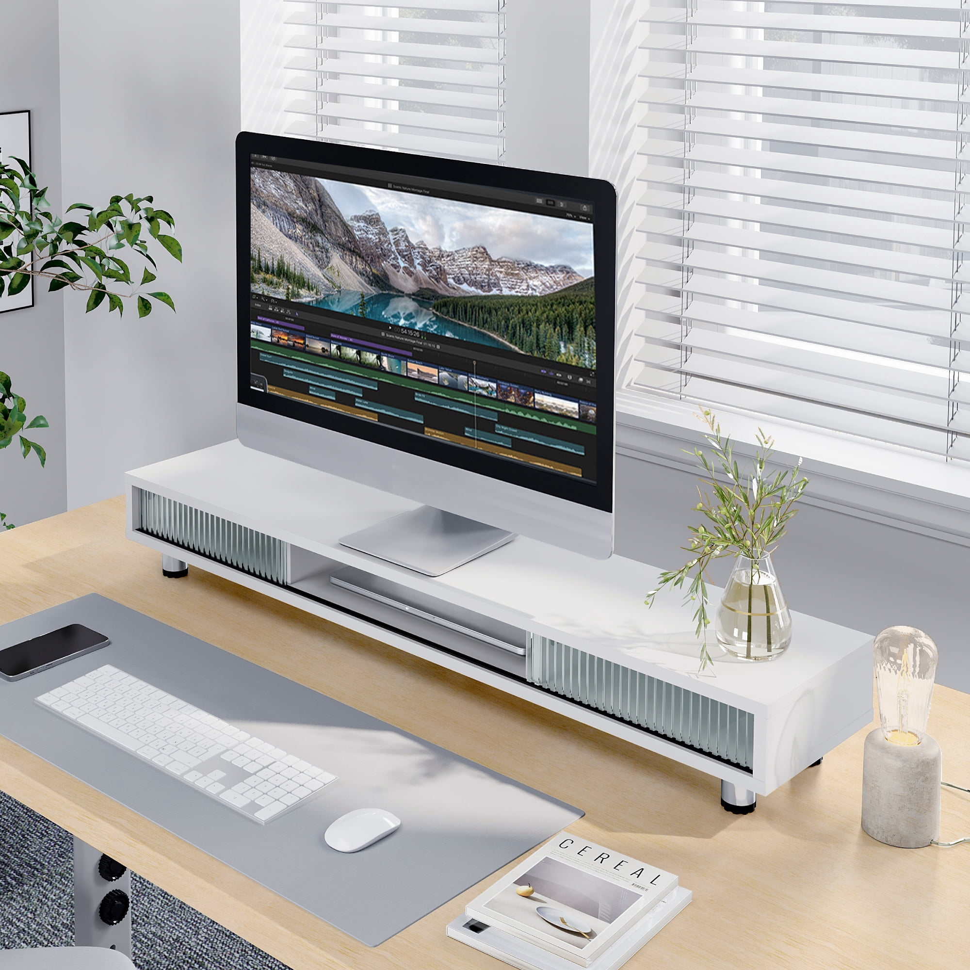 Fenge Dual Monitor Stand, 42.5inch Long Monitor Stands Riser for 2 Monitors