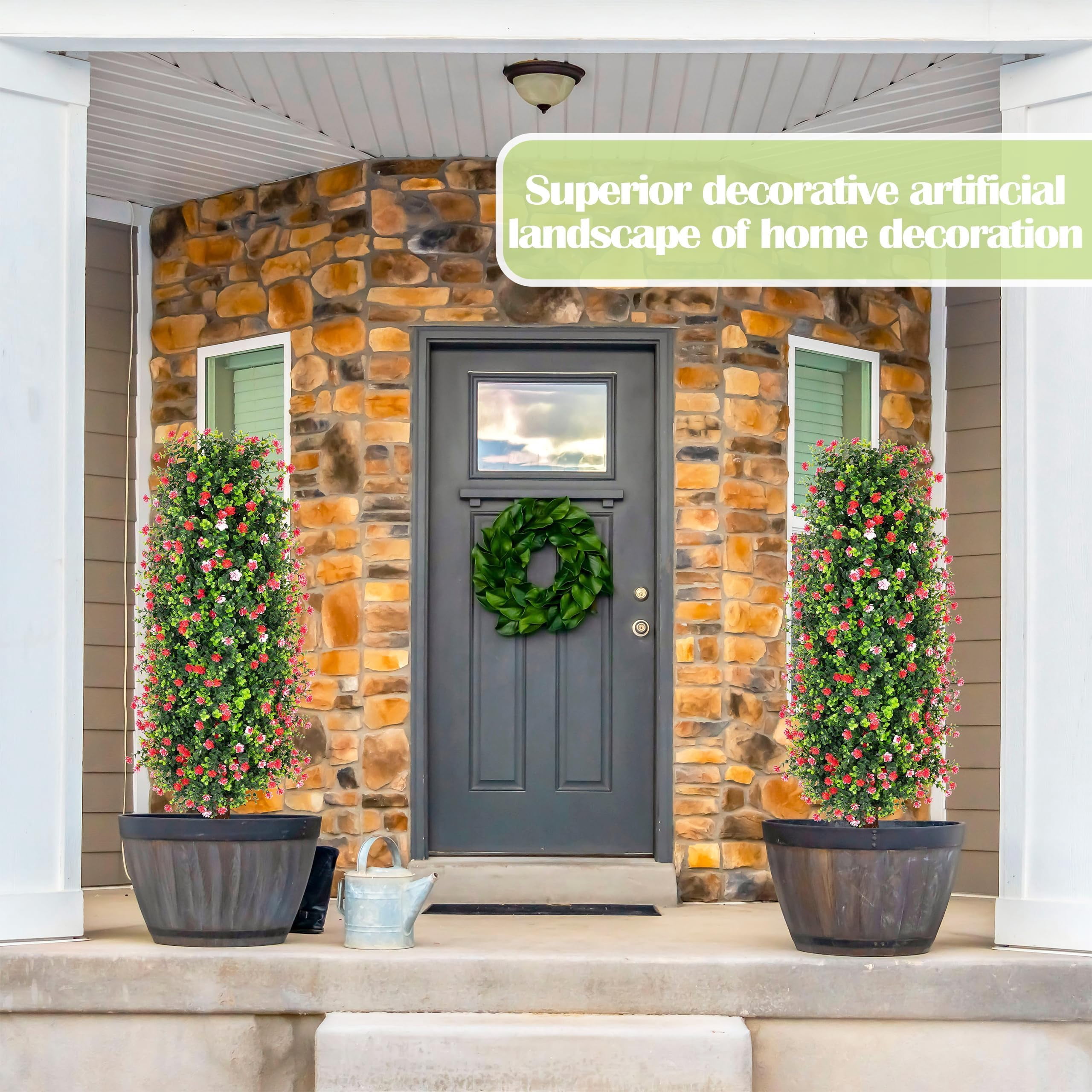 Bibana Artificial Rose Tree 3FT- Fake Floral Plant Tree in Pot- Decorative Topiary Plant - Cement Filled Potted Faux Flower Plant for Home Office Porch Decor Indoor Outdoor(set of 2)