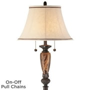 Regency Hill Sonnett Vintage Rustic Floor Lamp 63 1/2 Tall Bronze Metal Faux Marble Ivory Linen Bell Shade for Living Room Bedroom Office House Home