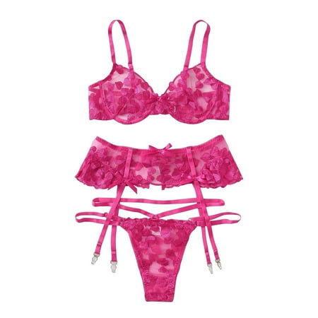 

Intimates Heart Embroidery Lingerie G-string Thong Temptation Underwear Sleepwear Polyester no underwire sports bra Hot Pink