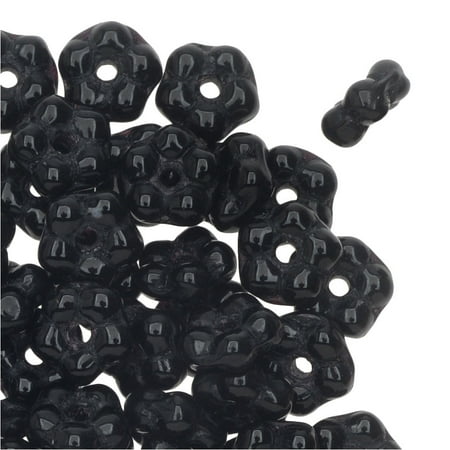 - Preciosa Czech Glass, Forget Me Not Flower Spacer Beads 5mm, 72 Pieces, Jet Black