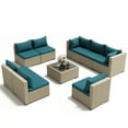 thumbnail image 2 of POTEBAN 9 Pieces Outdoor Sectional Sofa Set, Grey Rattan Wicker Outdoor Conversation Set with Cushions for Backyard, Peacock Blue, 2 of 9