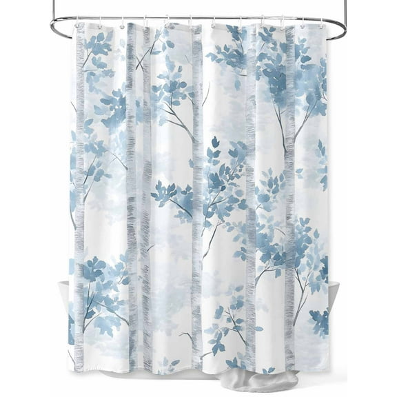 Fsddascl Blue Grey Leaves Shower Curtain Set - 54" x 78" Washable Bathtub Curtain with 12 Hooks, Vintage Forest Branches Waterproof Fabric Stall Shower Curtains for Bathroom/Bathtub Décor