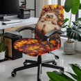 thumbnail image 2 of ZIATUBLES Desk Computer Chair Slipcovers Soft Washable Rotating Chair Cover Stretch Spandex Fabric Home Office Chair Covers Removable Furniture Protector Cover, S, Hedgehog Maple Leaf Fruit, 2 of 7