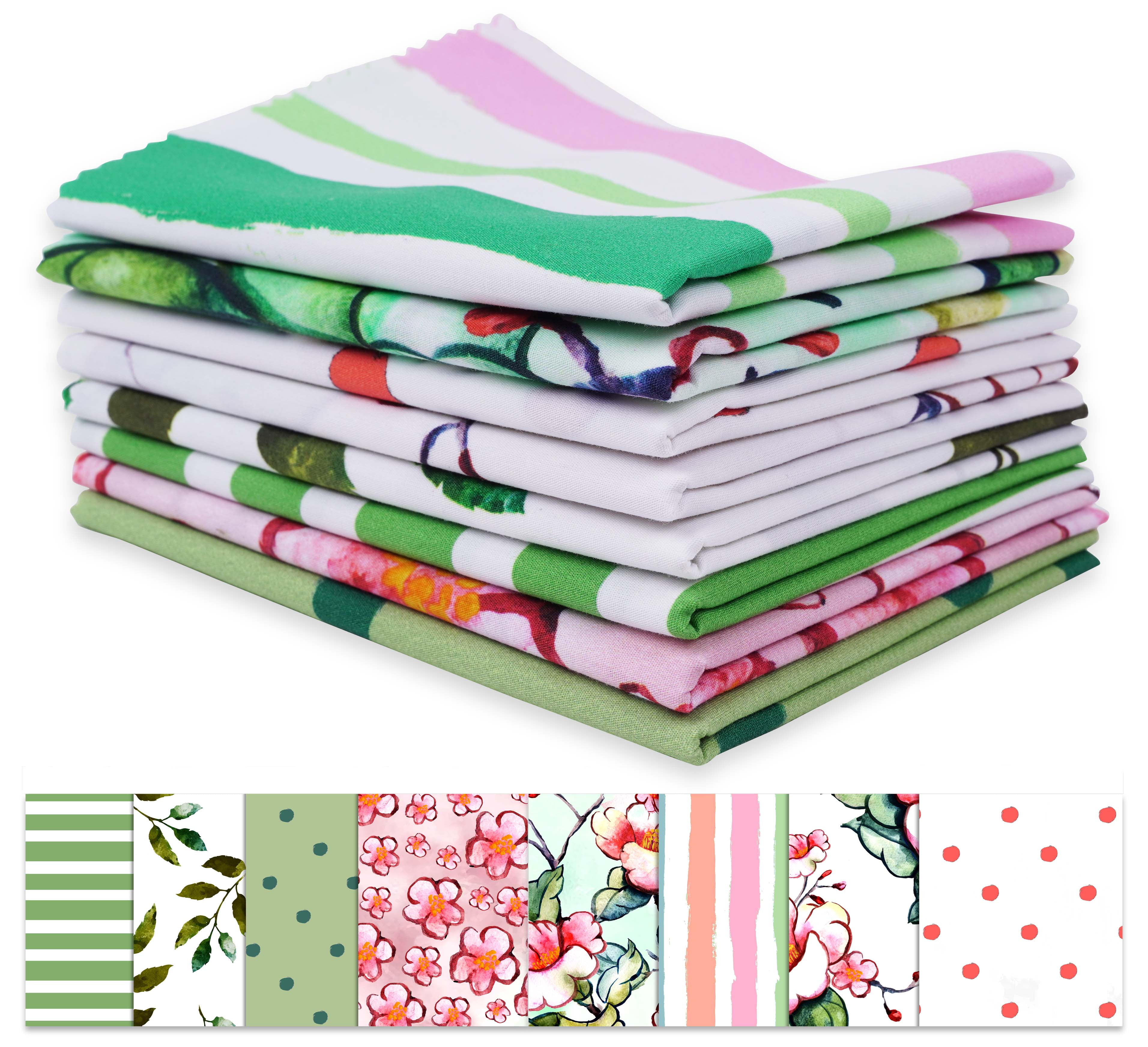 8Pcs Green 18 x 22 Fat Quarters Fabric Bundles for Patchwork  Quilting,Pre-Cut Quilt Squares for DIY Sewing Patterns Crafts