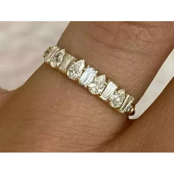 2Ct Baguette Lab Created Diamond Women Eternity Band Ring 14k Yellow Gold Plated