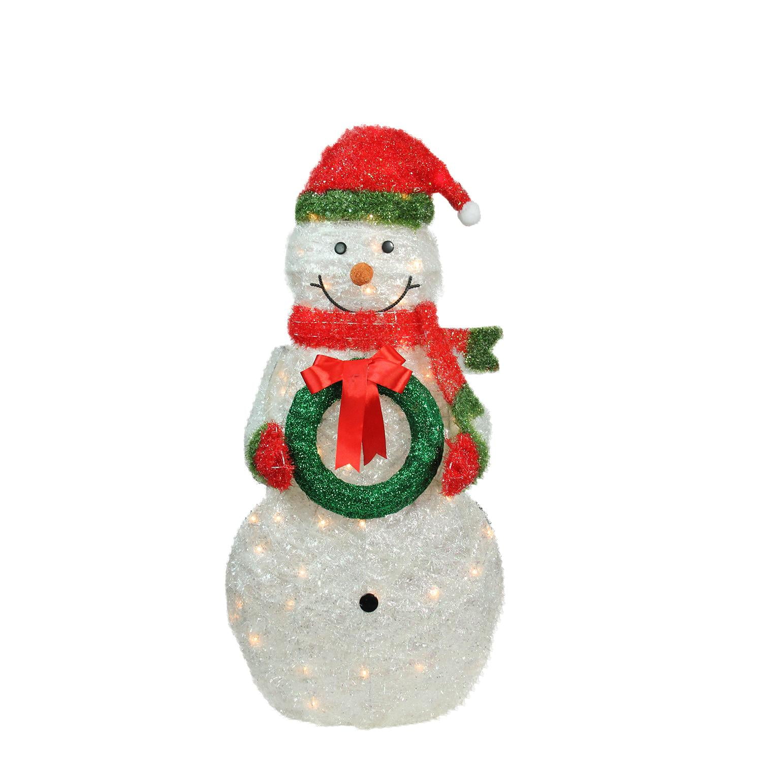 38 Lighted Tinsel Snowman With Wreath Christmas Outdoor