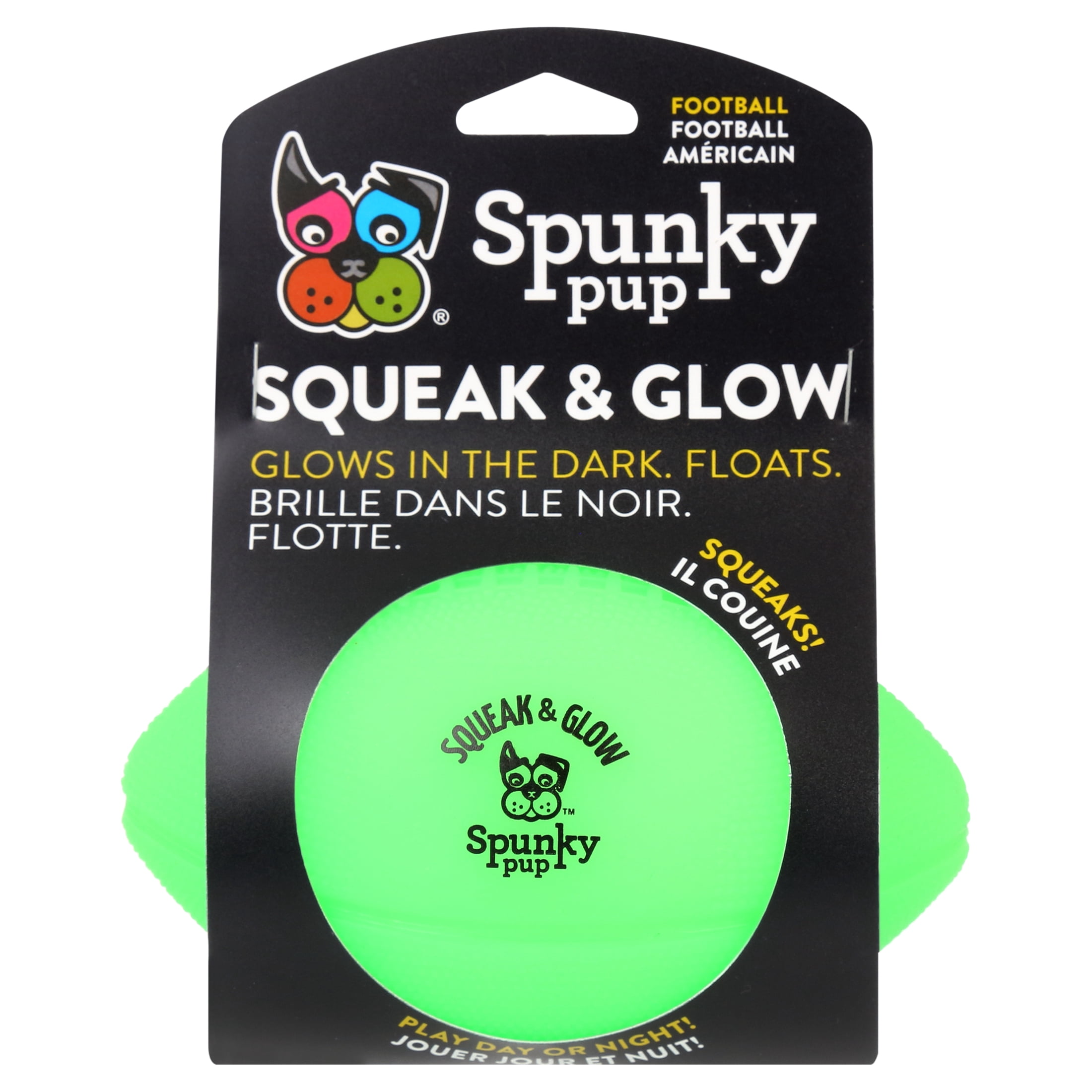 (2 pack) Spunky Pup Squeak & Glow Football Dog Toy