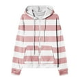 thumbnail image 4 of YYDGH Women's Striped Cute Hoodies Teen Girl Fall Jacket Oversized Sweatshirts Casual Drawstring Clothes Zip Up Y2K Hoodie with Pocket Pink XL, 4 of 5