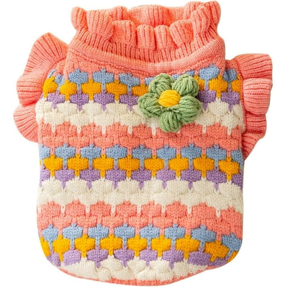 Cute Tulip Flower Sweater Winter Dog Sweater Puppy Coat Thick Dog Clothes for Small Medium Dogs Boy Girl
