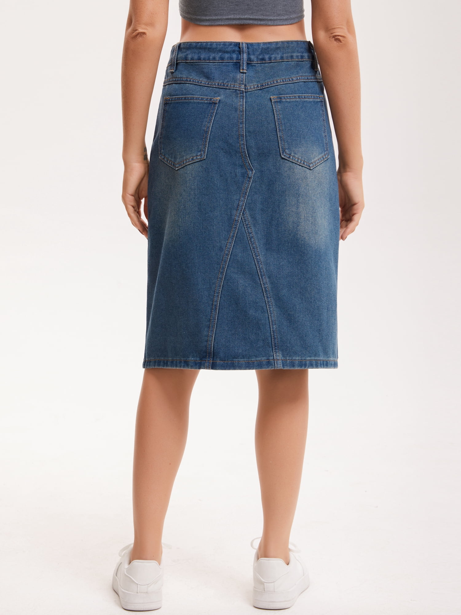 DARING DIVA Women's Durable Denim Skirt A-Line Midi Jean Skirts X-Large Vintage Blue