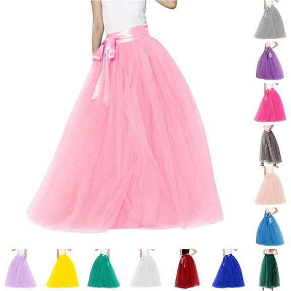 Wxolcjlv Womens Solid Tulle Maxi Skirt Sash Waist Romantic Feature formal Skirts
