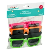 Way to Celebrate Pixel Glasses 4 Pack - Neon Colors Party Favors, Party Toys, Silicone Eye Wears