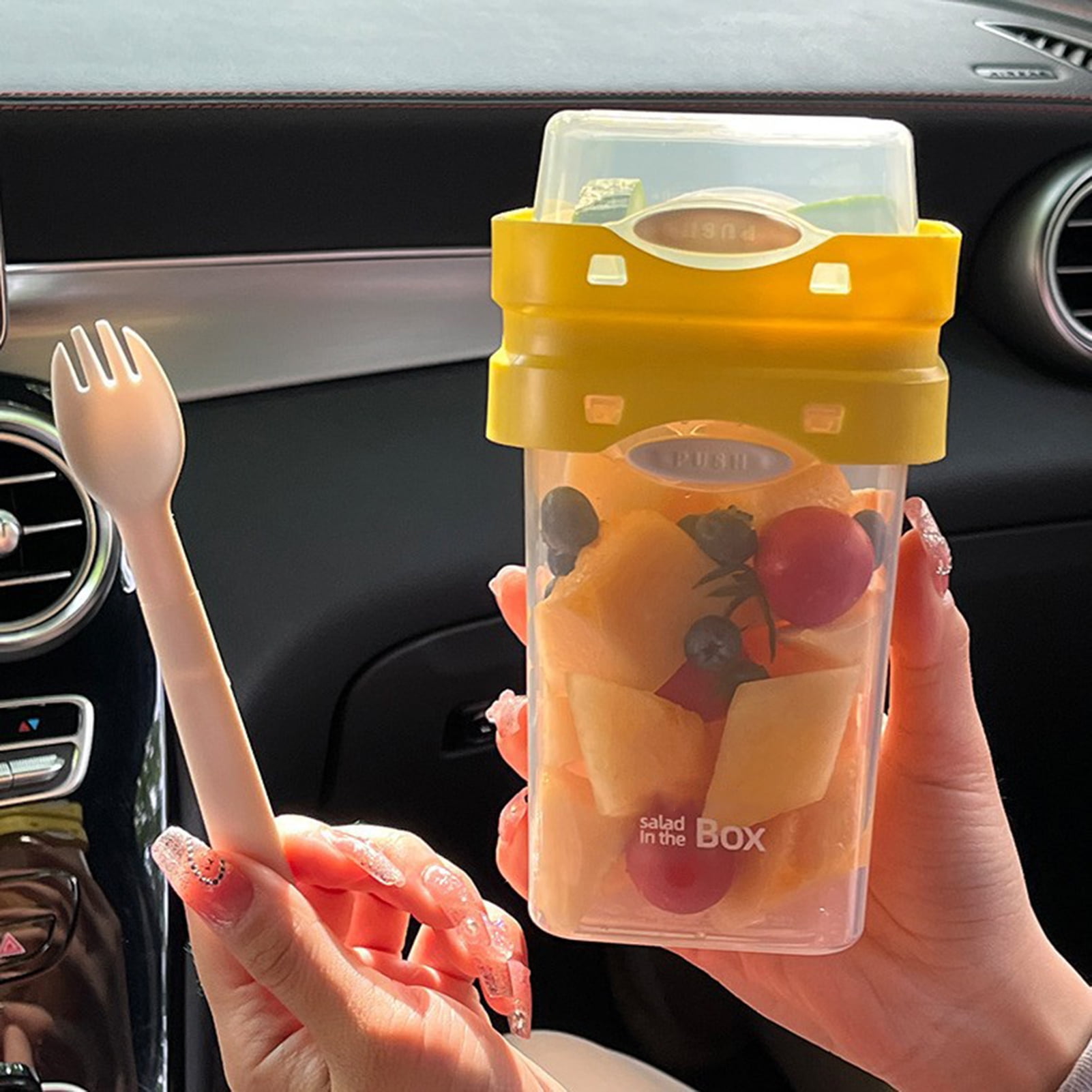 Homelife Portable Yogurt Cup with Spoon Reusable Snack Container Multifunctional Parfait Jar BPA-Free Milk Jar with Separate Compartment