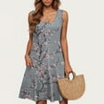 thumbnail image 4 of UPPADA Women Summer Casual Sleeveless Midi Dress Floral Print Pleated Tank Dresses Crewneck Loose Fit Boho Sundress Flare Tank Dress with Pockets Oferta Relampago Multicolor,M, 4 of 5