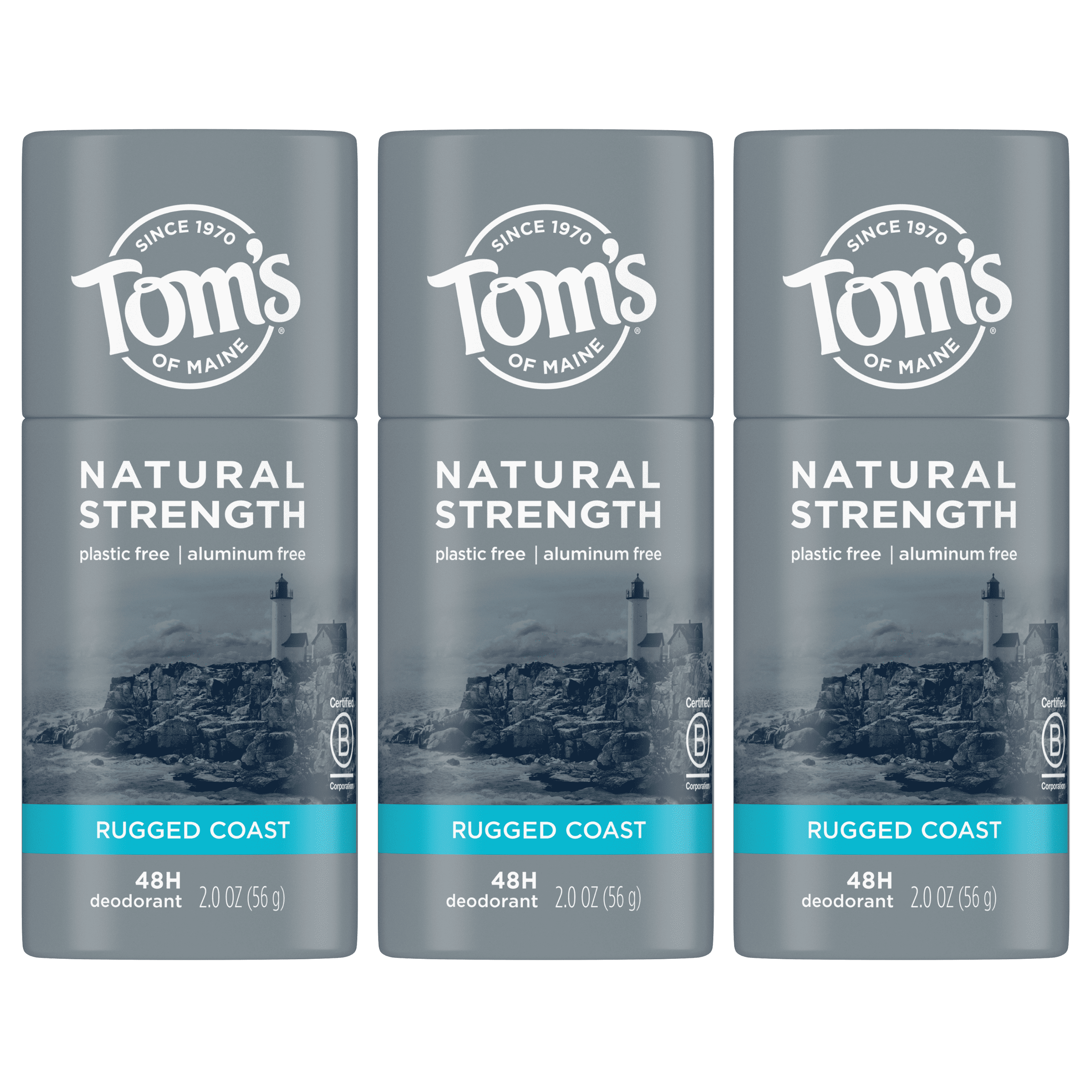 Tom's of Maine Natural Strength Deodorant for Men, Rugged Coast, 2.0 Oz., 3 Pack