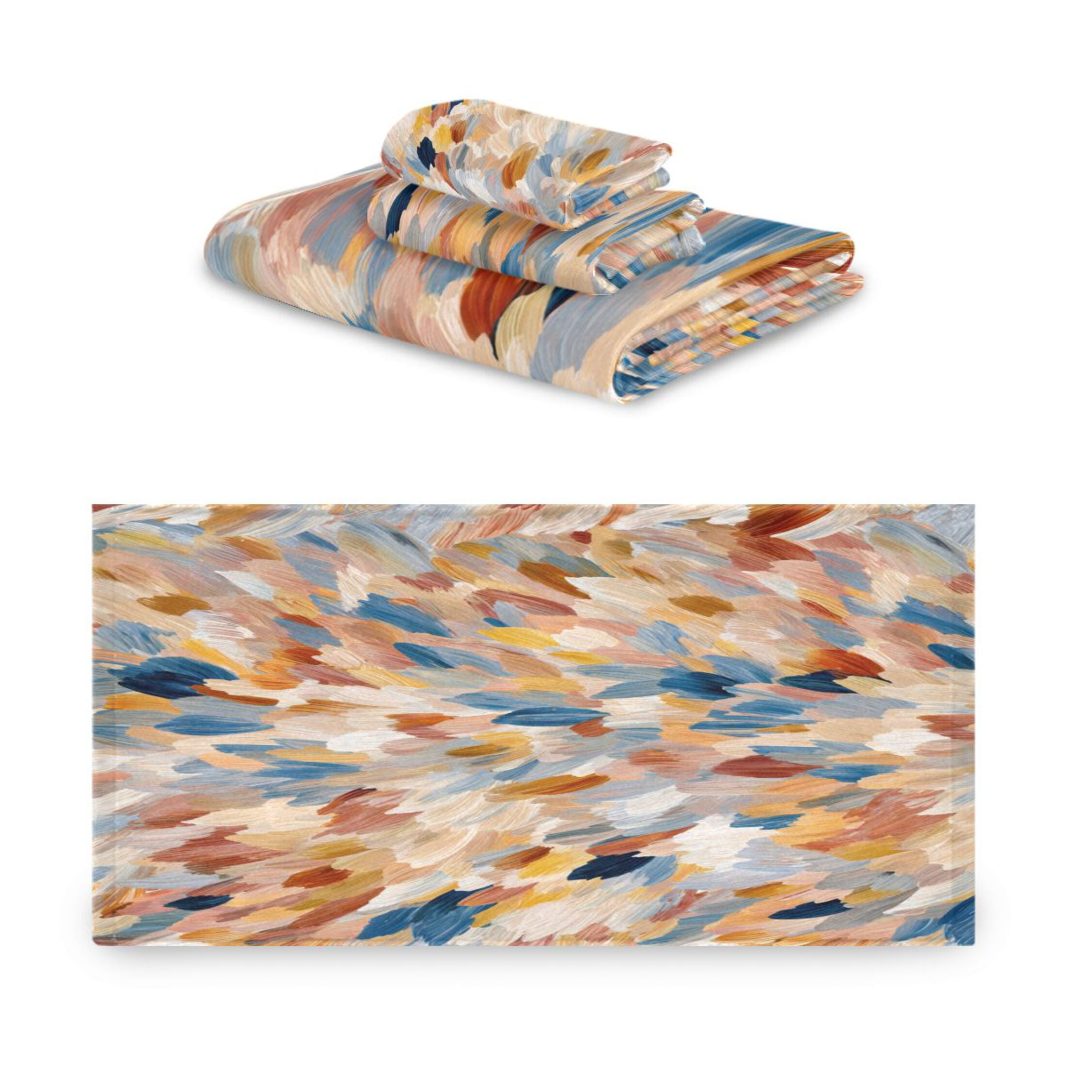 3 Piece Bath Towels Set Bath Towel, Hand Towel and Face Towel for Bathroom, Gym, Hotel Earthy Colors Watercolor-textured