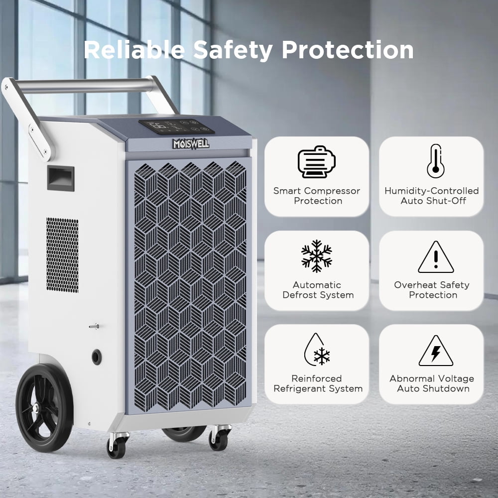 Moiswell 200 Pints Commercial Dehumidifier with Pump Heavy-Duty Moisture Control for Basement Warehouse, Industry Water Damage Unit, Auto Defrost