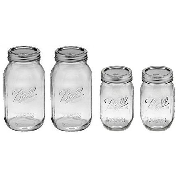 Ball Mason Regular Mouth Jars with Lids and Bands, Set of 4 Jars, Two