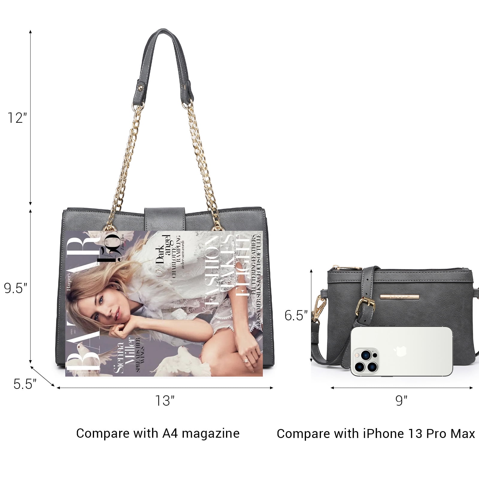 Dasein Hobo Handbag Vegan Leather Tote Chain Shoulder Purse for Women Satchel Bag With Matching Clutch