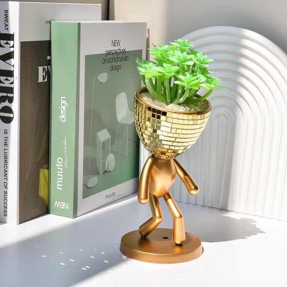 Flower Pots 2 Elegant Disco Matchmaker Succulents Planter for Home Desk Window Art Crafts Indoor Outdoor, 8 cmx16.5 cm, Gold