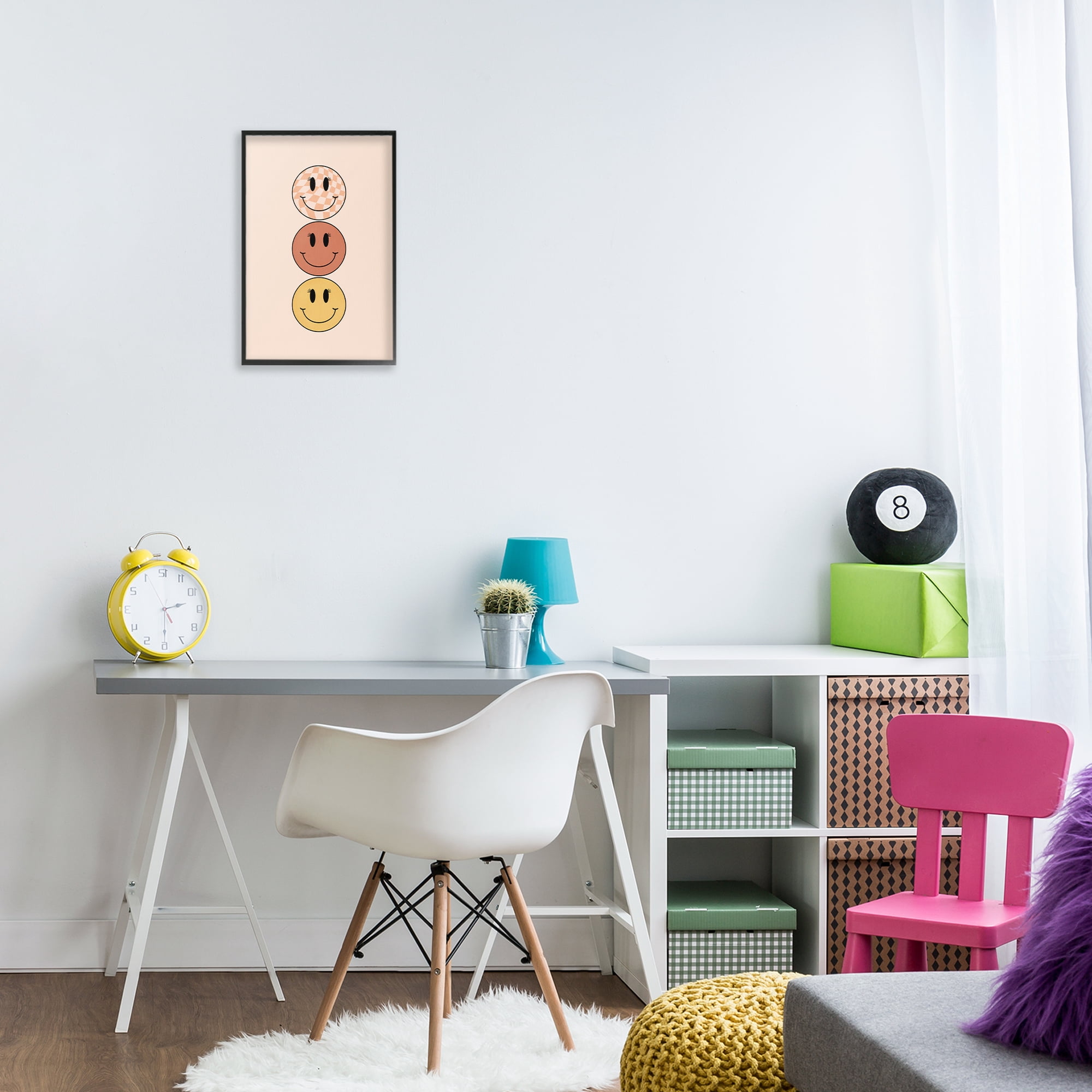 Stupell Industries Retro Smileys Trio Novelty Painting Black Framed Art Print Wall Art, 12 x 18
