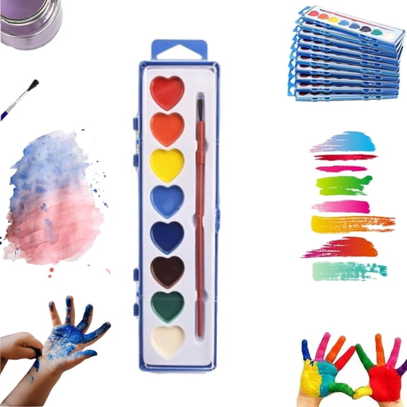 Valentine’s Day Mini Watercolor Paint Sets, 8/16 Colors Heart-Shaped Watercolor Paints with Paintbrush Washable,Heart Shaped Water Color,Beginner-Friendly, for  Art Activities(8 Color)