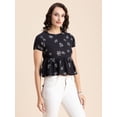 thumbnail image 2 of Moomaya Womens Styled Back Peplum Top, Printed Round Neck Vacation Crop Top, 2 of 8