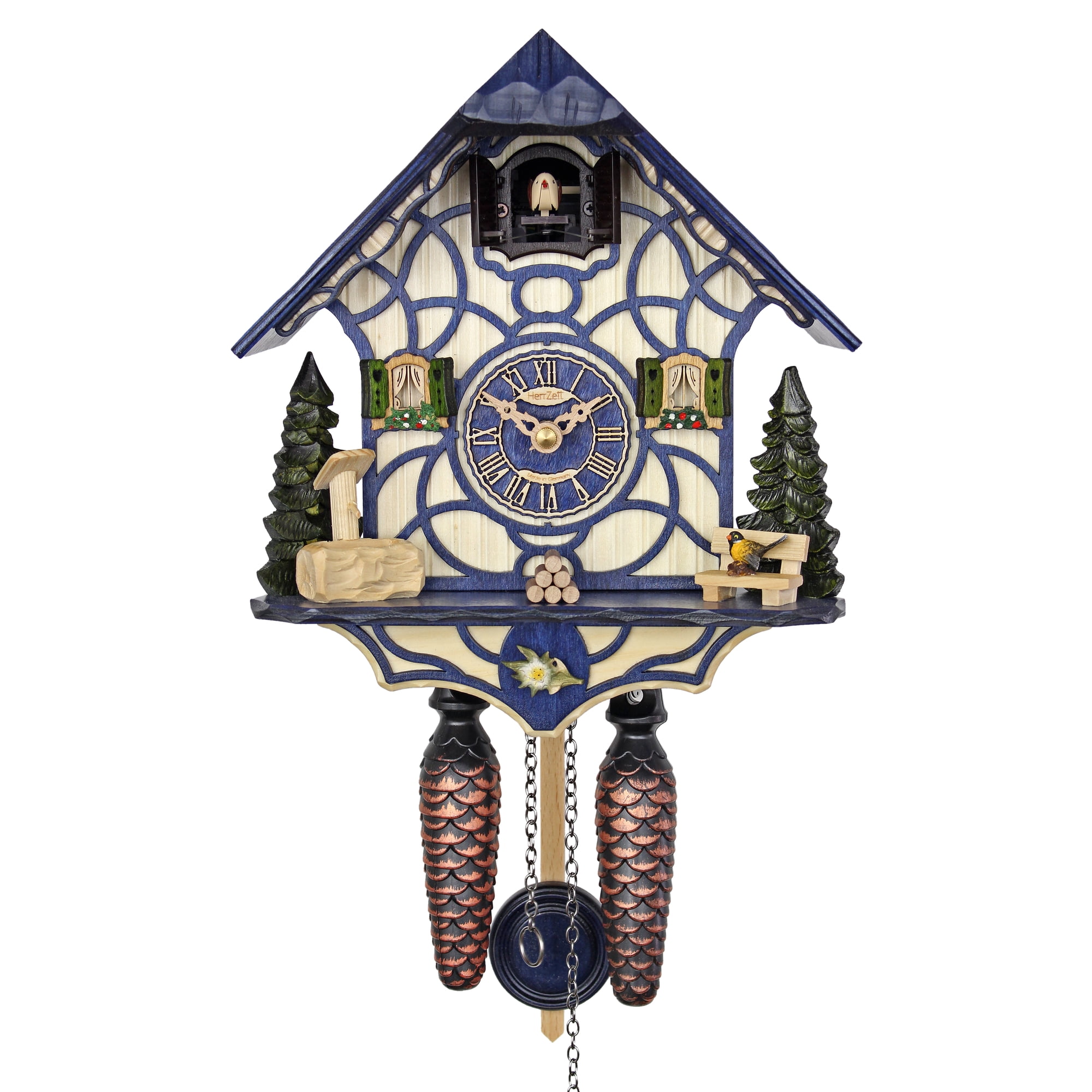 HerrZeit by Adolf Herr 8.66 Quartz Black Forest Indoor Cuckoo Clock, Pendulum Motion