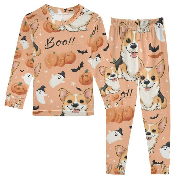 Boys Pajamas Girls Pajama Corgi Witch Hat Ghost Cute Comfortable Cotton Two-piece Pajama Set