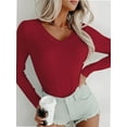 thumbnail image 2 of Long Sleeve Shirts for Women V Neck Basics Tops Lightweight Base Layer Slim Fit Top Undershirts, 2 of 6