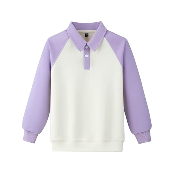 JSKUMAR Boys Girls School Uniform Raglan Long Sleeve Polor Shirts Classic Color Block Soft Top Comfortable Fit for Kids (Purple,12-13 Years)
