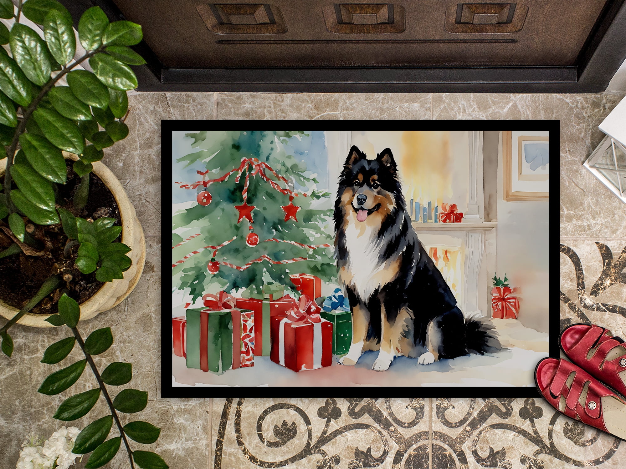 Carolines Treasures DAC2655MAT 0.15 x 18 x 27 in. Finnish Lapphund Cozy Christmas Doormat